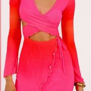 Tiger Mist Orange and Pink Cut-Out Dress Small